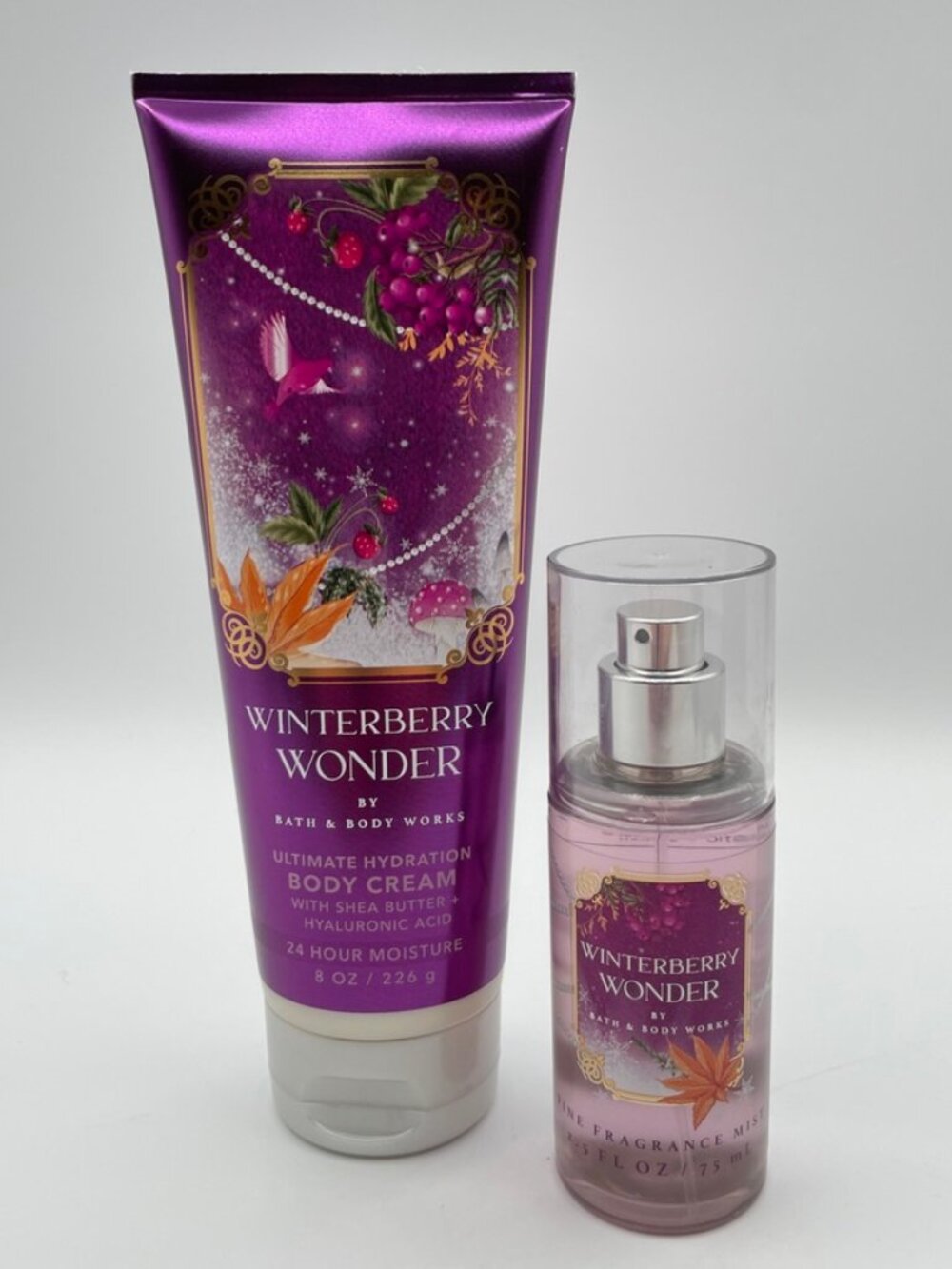 Discontinued Bath&Body Works WINTERBERRY WONDER Body Cream 8oz & Mini Body Mist